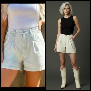 Vtg 90s Roper white denim blue ombre lace pocket pleats high waist jean shorts 4